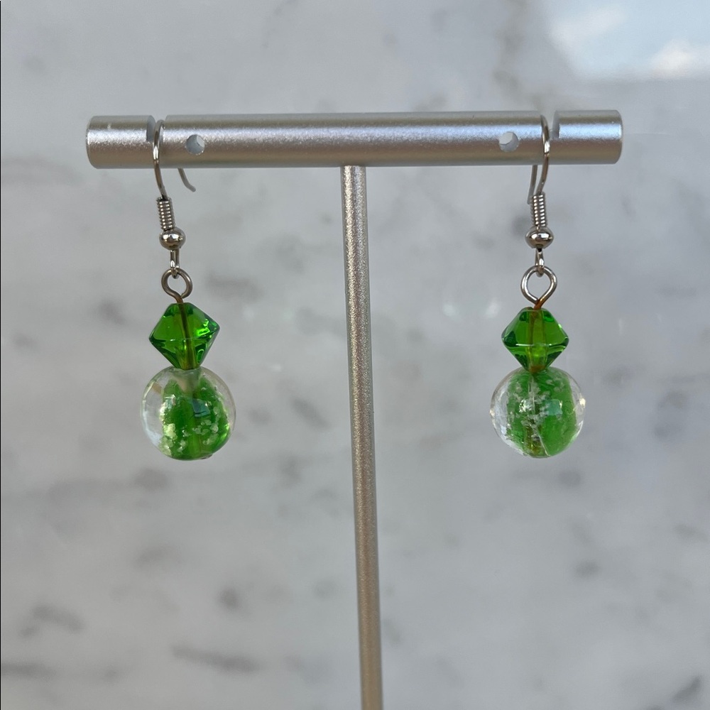 *NWOT* Handmade Green Beaded Dangle Earrings